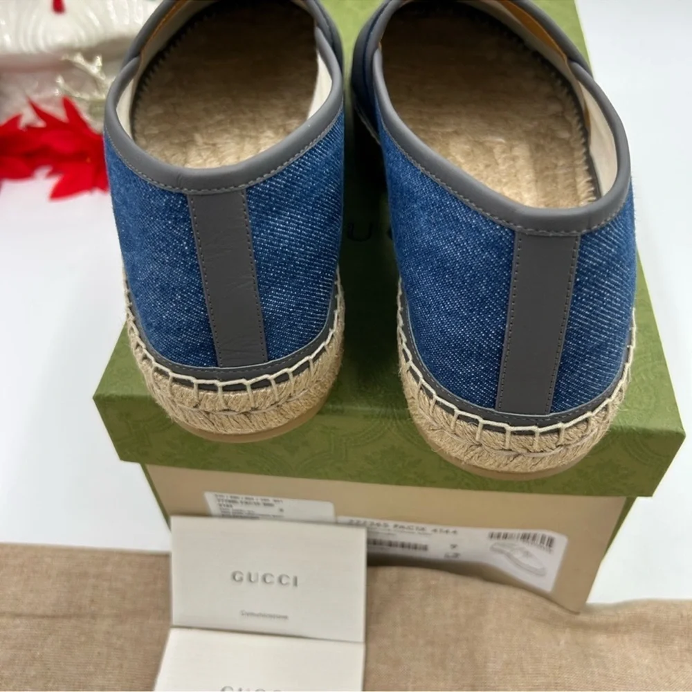 Men’s Gucci interlocking G espadrille’s in blue denim size 9, made in Spain